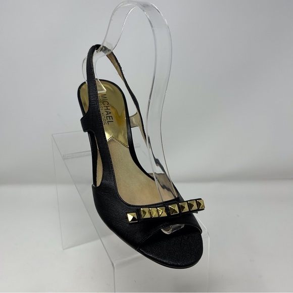 Michael Kors Livvy Black Leather Slingback Sandals Size 6.5 with Studded Bow - Picture 2 of 12